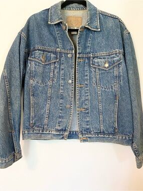 Vintage 90s Gap Denim Jean Jacket Custom Art Design S Oversized